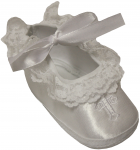 BABY GIRLS SATIN SHOES W/ LACE & FAT CROSS